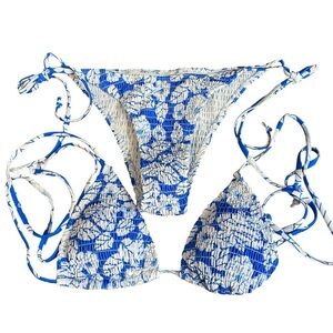 NEW Womens Small Floral Print Halter Tie Back Bikini Wireless Triangle Bra SWIM